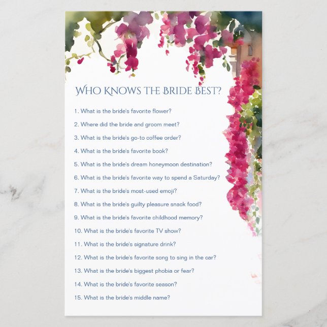 Amalfi bridal shower games who knows bride best (正面)