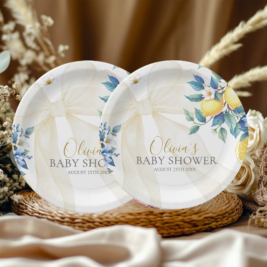 Amalfi Citrus Tile Lemon Mediterranean Baby Shower ペーパープレート