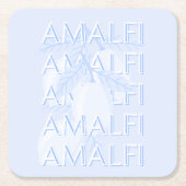 Amalfi Coast，イタリア，トラベルアート，名門私立校風のブルー スクエアペーパーコースター (正面)