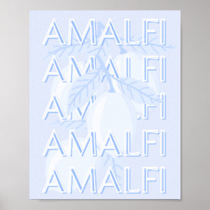 Amalfi Coast,イタリア,トラベルアート,名門私立校風のブルー ポスター