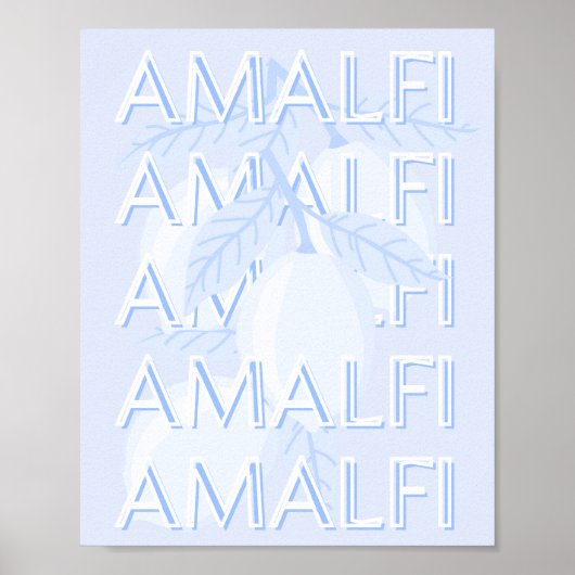 Amalfi Coast，イタリア，トラベルアート，名門私立校風のブルー ポスター (正面)