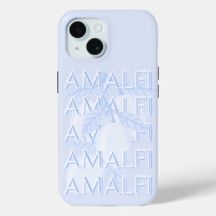 Amalfi Coast，イタリア，トラベルアート，名門私立校風のブルー iPhone 15ケース