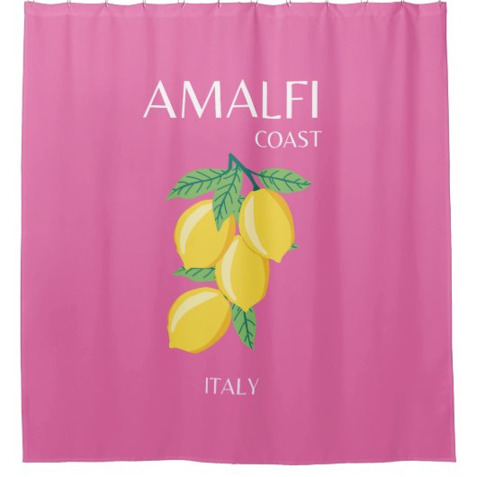Amalfi Coast，イタリア，旅行アート，ピンク名門私立校風の, シャワーカーテン (正面)