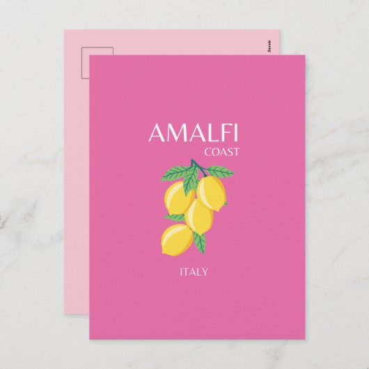 Amalfi Coast，イタリア，旅行アート，ピンク名門私立校風の, シーズンポストカード (正面/裏面)