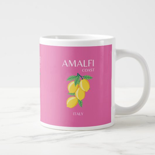 Amalfi Coast，イタリア，旅行アート，ピンク名門私立校風の, ジャンボコーヒーマグカップ (右)