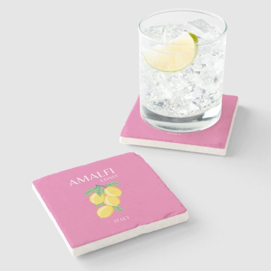 Amalfi Coast，イタリア，旅行アート，ピンク名門私立校風の, ストーンコースター (横)