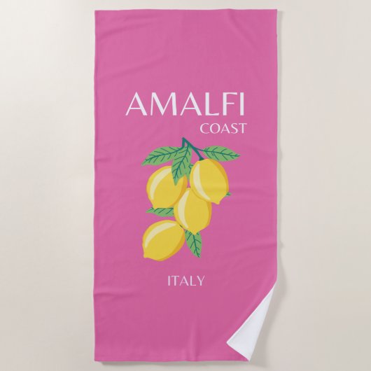 Amalfi Coast，イタリア，旅行アート，ピンク名門私立校風の, ビーチタオル (正面)