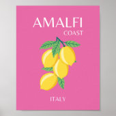 Amalfi Coast，イタリア，旅行アート，ピンク名門私立校風の, ポスター (正面)