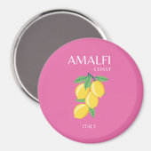Amalfi Coast，イタリア，旅行アート，ピンク名門私立校風の, マグネット (正面/裏面)