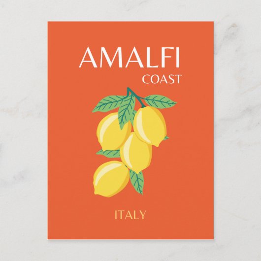 Amalfi Coast，イタリア，旅行アート，レトロ，オレンジ シーズンポストカード (正面)