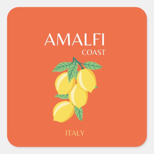 Amalfi Coast,イタリア,旅行アート,レトロ,オレンジ スクエアシール (正面)