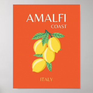 Amalfi Coast,イタリア,旅行アート,レトロ,オレンジ ポスター