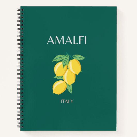 Amalfi Coast，イタリア，旅行アート，レトロ，緑 ノートブック (正面)