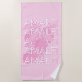 Amalfi Coast，イタリア，旅行アート，名門私立校風のピンク ビーチタオル (正面)