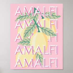 Amalfi Coast,イタリア,旅行アート,名門私立校風のピンク ポスター