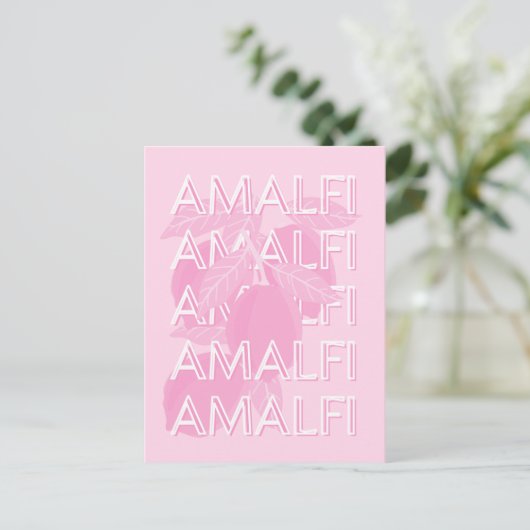 Amalfi Coast,イタリア,旅行アート,名門私立校風のピンク ポストカード (スタンド正面)