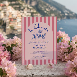 Amalfi Coast Amore Bougainvillea Stripe Wedding 招待状