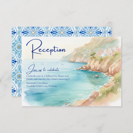 Amalfi Coast Amore | Italy Sea Wedding Reception エンクロージャーカード (正面/裏面)