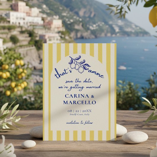 Amalfi Coast Amore Lemon Stripe Wedding セーブザデート