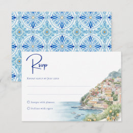 Amalfi Coast Amore | Watercolor Seaside Wedding 出欠カード