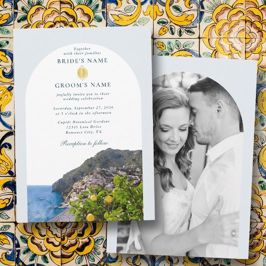 Amalfi Coast Arch Italy Lemons Wedding Photo 招待状