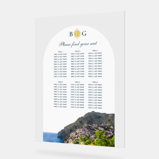 Amalfi Coast Arch Italy Wedding Seating Chart アクリルサイン (傾斜)