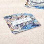 Amalfi Coast Blue Tilesイタリアパーソナライズされた写真 スクエアペーパーコースター (アングル)