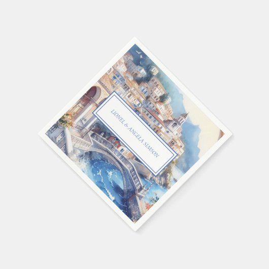 Amalfi Coast Blue Tilesイタリアパーソナライズされた写真 スタンダードカクテルナプキン (角)