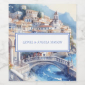 Amalfi Coast Blue Tilesイタリアパーソナライズされた写真 ワインラベル (シングルラベル)