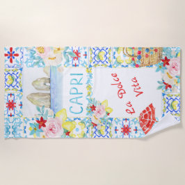 Amalfi Coast Capri Blue Tiles Wedding ビーチタオル