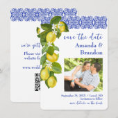 Amalfi Coast I Italian Lemon & Blue Tile 招待状 (正面/裏面)