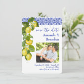 Amalfi Coast I Italian Lemon & Blue Tile 招待状 (スタンド正面)