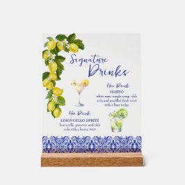 Amalfi Coast I Italian Lemon & Blue Tile Drinks アクリルサイン