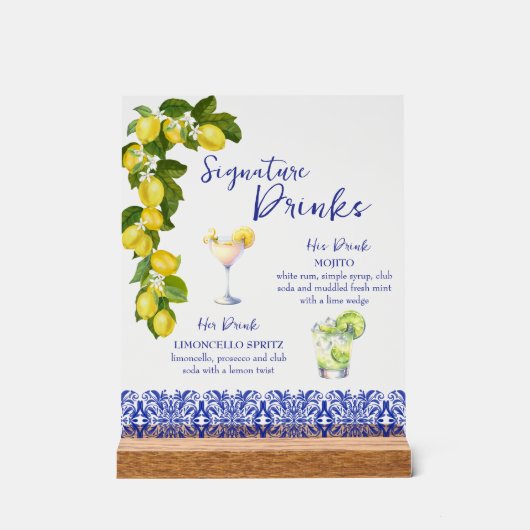 Amalfi Coast I Italian Lemon & Blue Tile Drinks アクリルサイン (正面)