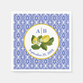 Amalfi Coast I Italian Lemon & Blue Tile Mongram スタンダードカクテルナプキン