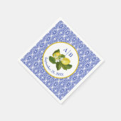 Amalfi Coast I Italian Lemon & Blue Tile Mongram スタンダードカクテルナプキン (角)