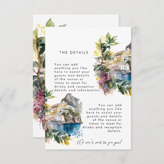 Amalfi Coast Italy夏結婚の情報カード エンクロージャーカード (正面/裏面)