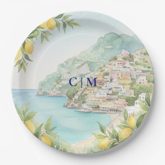 Amalfi Coast Italy Lemon Wedding ペーパープレート (正面)