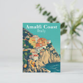 Amalfi Coast Italy Retro Iconic Positano View ポストカード (スタンド正面)