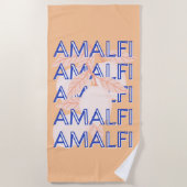 Amalfi Coast, Italy Travel Art, 名門私立校風のOrange ビーチタオル (正面)