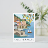 Amalfi Coast Italy Travel Illustration ポストカード (スタンド正面)