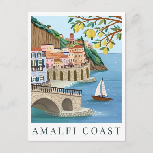 Amalfi Coast Italy Travel Illustration ポストカード (正面)