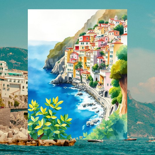 Amalfi Coast Italy Watercolor Italian Coastal ポストカード