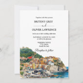 Amalfi Coast Italy Watercolor Skyline Wedding 招待状 (正面)