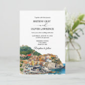 Amalfi Coast Italy Watercolor Skyline Wedding 招待状 (スタンド正面)
