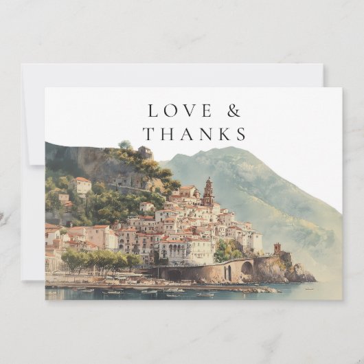 Amalfi Coast Italy Watercolor Wedding Photo サンキューカード (正面)