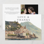 Amalfi Coast Italy Watercolor Wedding Photo サンキューカード (正面/裏面)