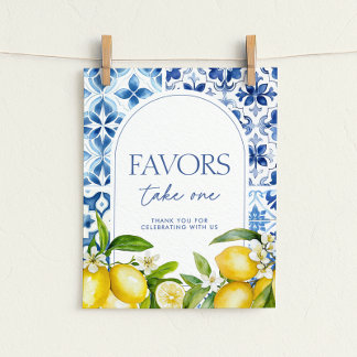 Amalfi Coast Lemon Baby Shower Favors Sign ポスター
