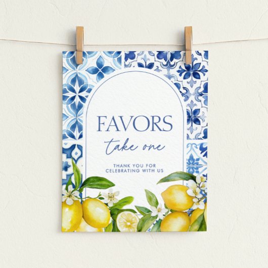 Amalfi Coast Lemon Baby Shower Favors Sign ポスター