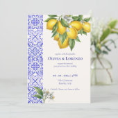 Amalfi Coast Lemon & Blue Tile Wedding Invitation  招待状 (スタンド正面)